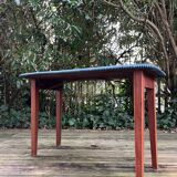 Table d'appoint pliante en bois et rotin 1960