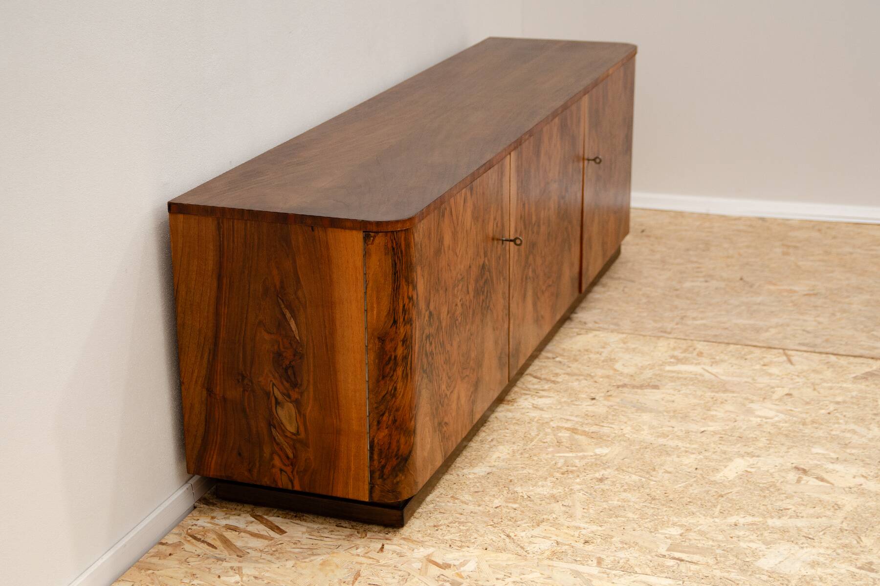 Fully renovated art deco walnut sideboard, 1930s, czechoslovakia