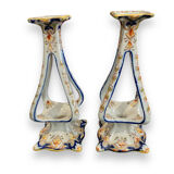 Pair of bougeoirs in rouen earthenware