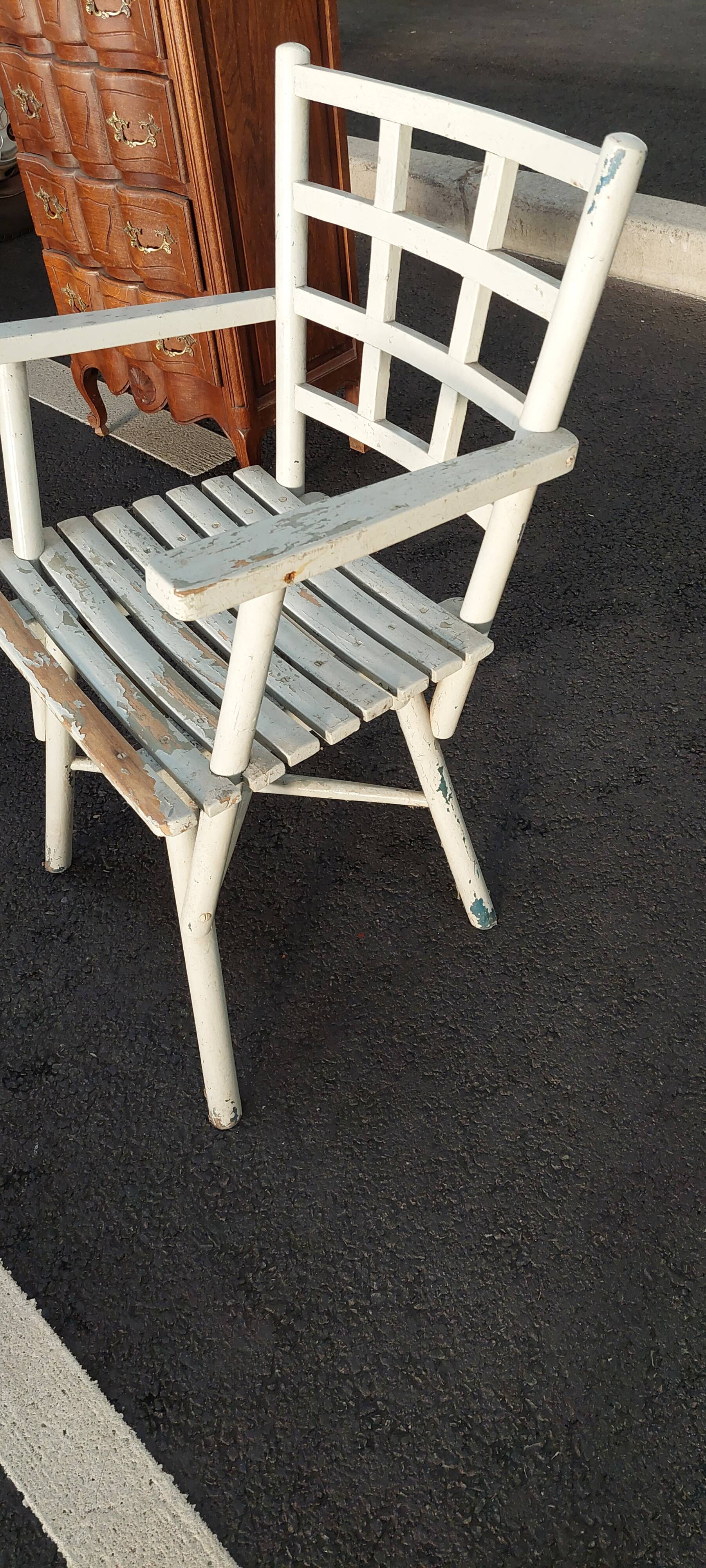 1960s whitewashed wood conservatory armchair