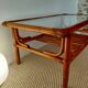 Table basse vintage rotin, bambou et verre-esprit bohème 70s