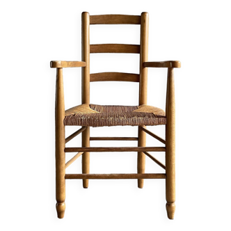 Straw chair with armrests, France