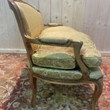 Canapé - Banquette de style Louis XV soierie jaune