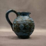 Blue ceramic pitcher with frieze by Jérôme Massier – Vallauris