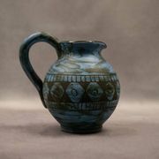 Blue ceramic pitcher with frieze by Jérôme Massier – Vallauris