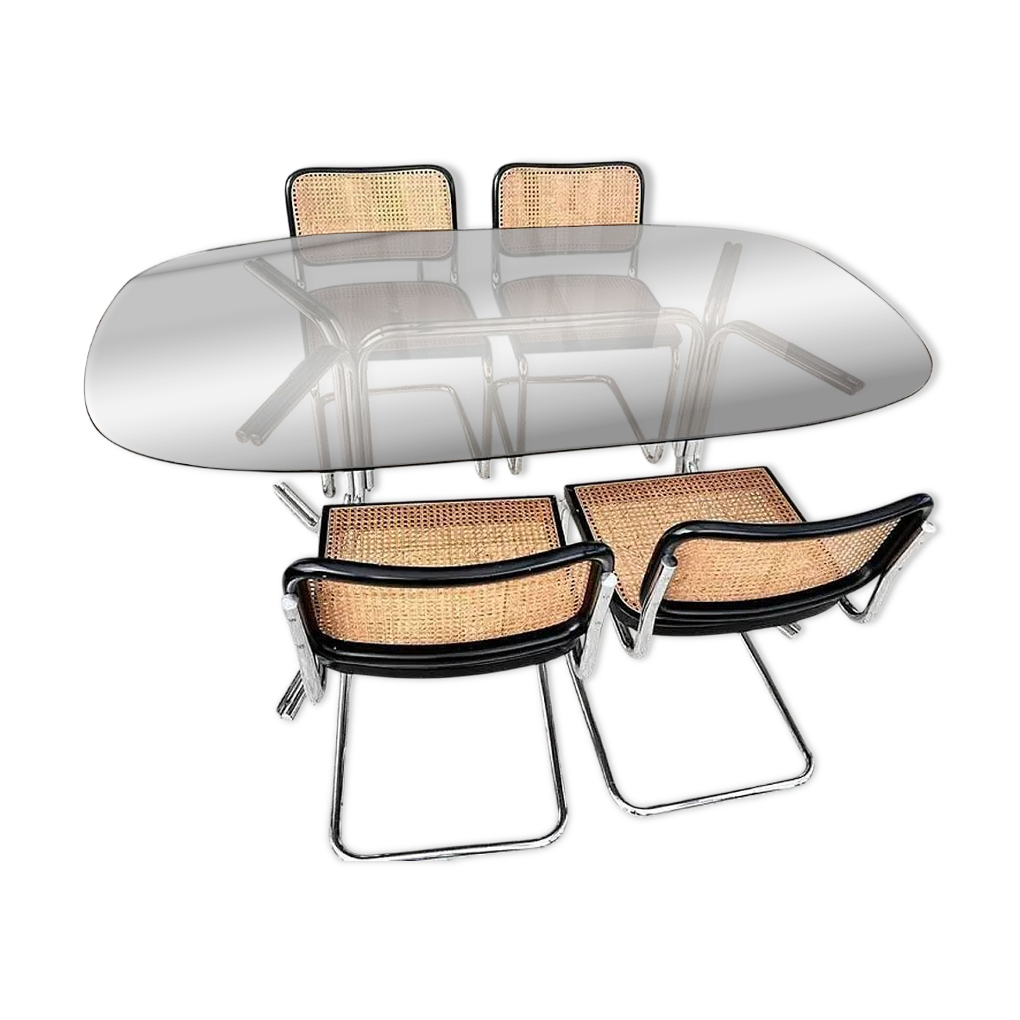 Table with 4 Cesca chairs by Marcel Breuer for Gavina, 1960s