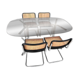 Table avec 4 chaises Cesca par Marcel Breuer pour Gavina, années 1960