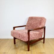 Wooden vintage brown armchair pink long hair proj. Z. Bączyk - 2 pieces available
