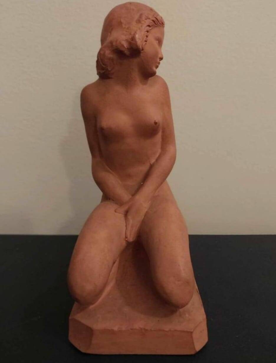 Terracotta sculpture "Kneeling Nude Woman"