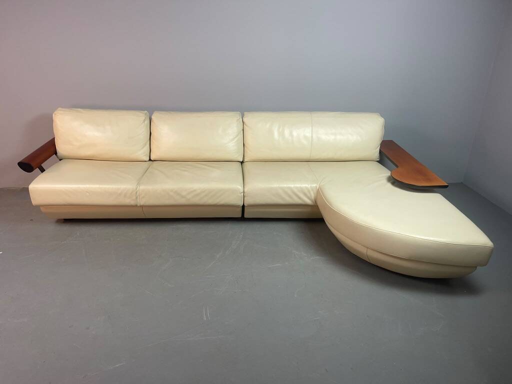 Exceptional Mid-Century Frighetto Italian Cream Leather Landscape Sofa with