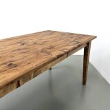 Large XXL farmhouse table in solid pine with 1950s tapered legs.