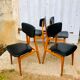 Set of 4 Scandinavian teak and black skai chairs