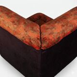 Modular Sofa Set (7 Pieces) — Velour Upholstery in Red-Orange Floral Patter