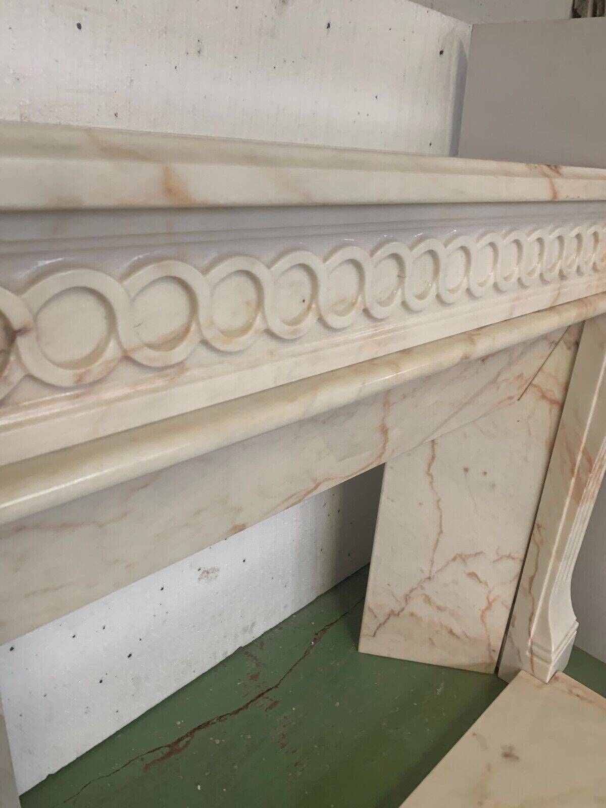 Louis XVI Style Fireplace In Pink Veined Marble XX Century