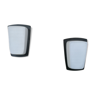 Pair of opaline and metal wall lamps