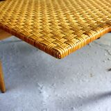 Vintage coffee table in woven wicker and rattan glass from the 60s/70s