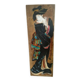 Peinture geisha sur bois