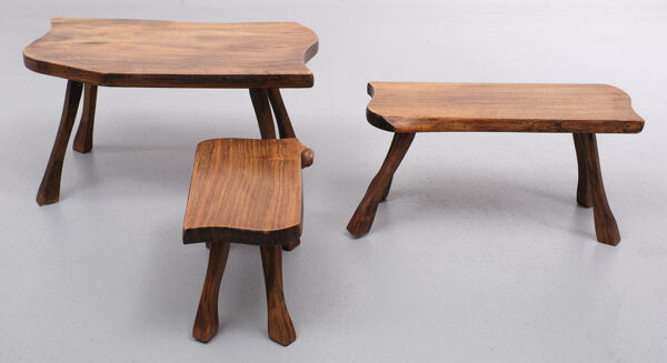 Tables gigognes en tronc d’arbre sculptées à la main, années 1960