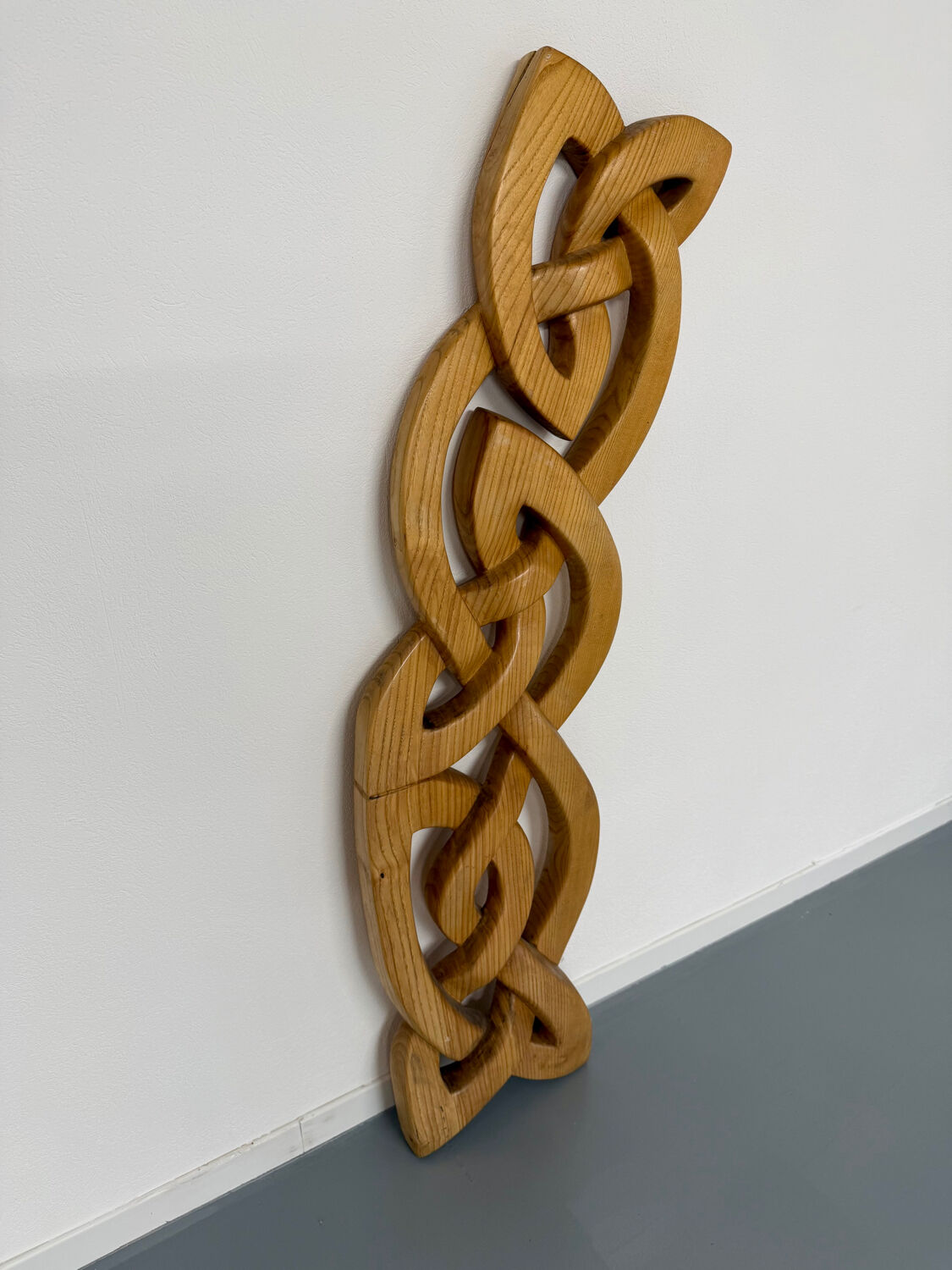 Twisted solid wood sculpture, vintage 1970s design.