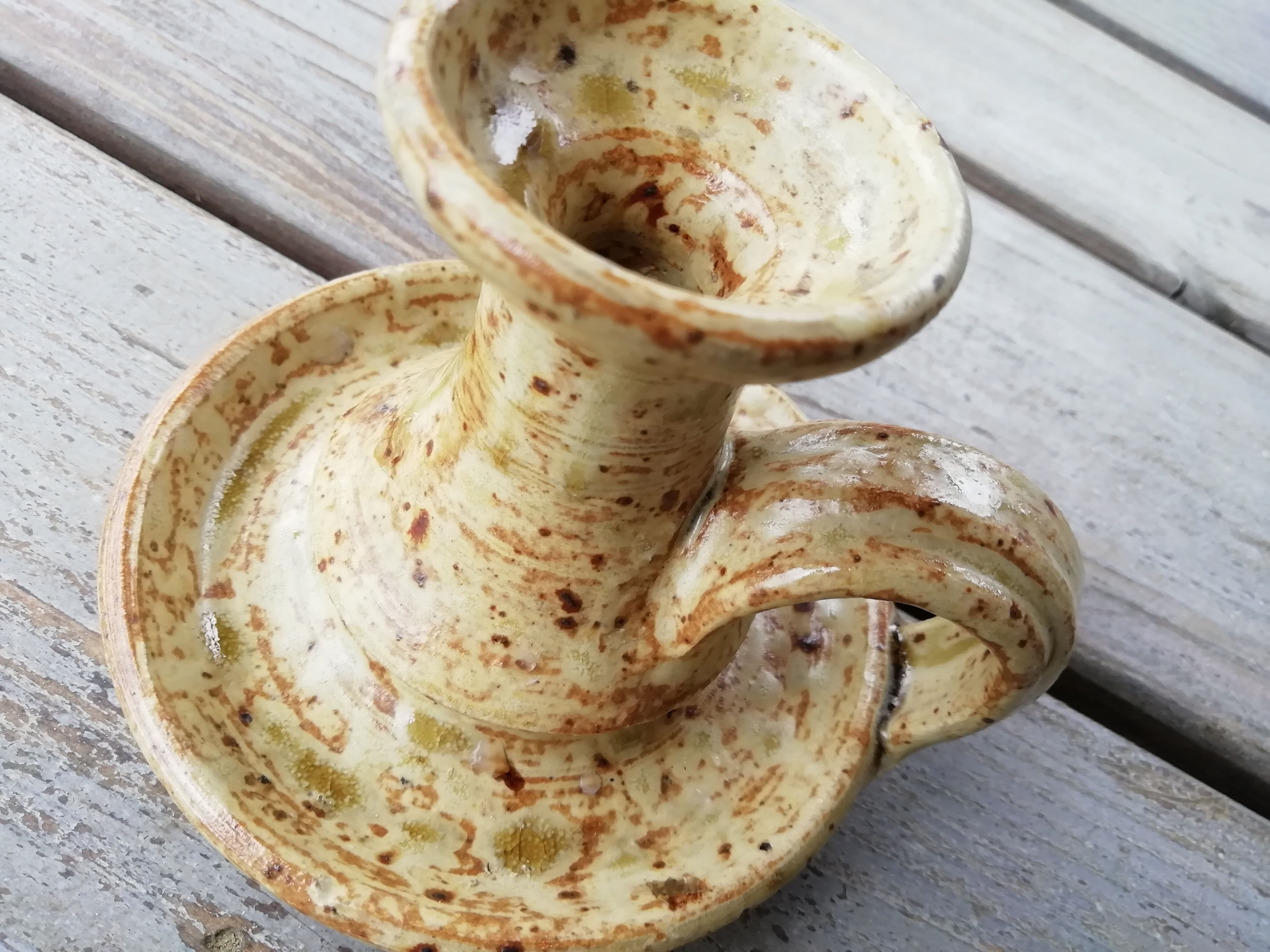 Bougeoir en grès moucheté