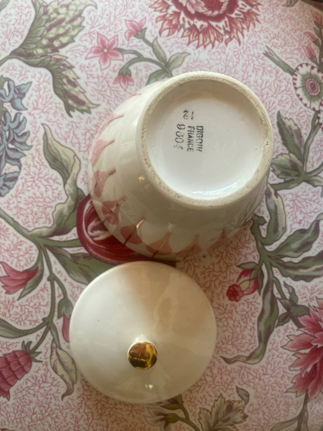 Vintage Digoin earthenware sugar bowl