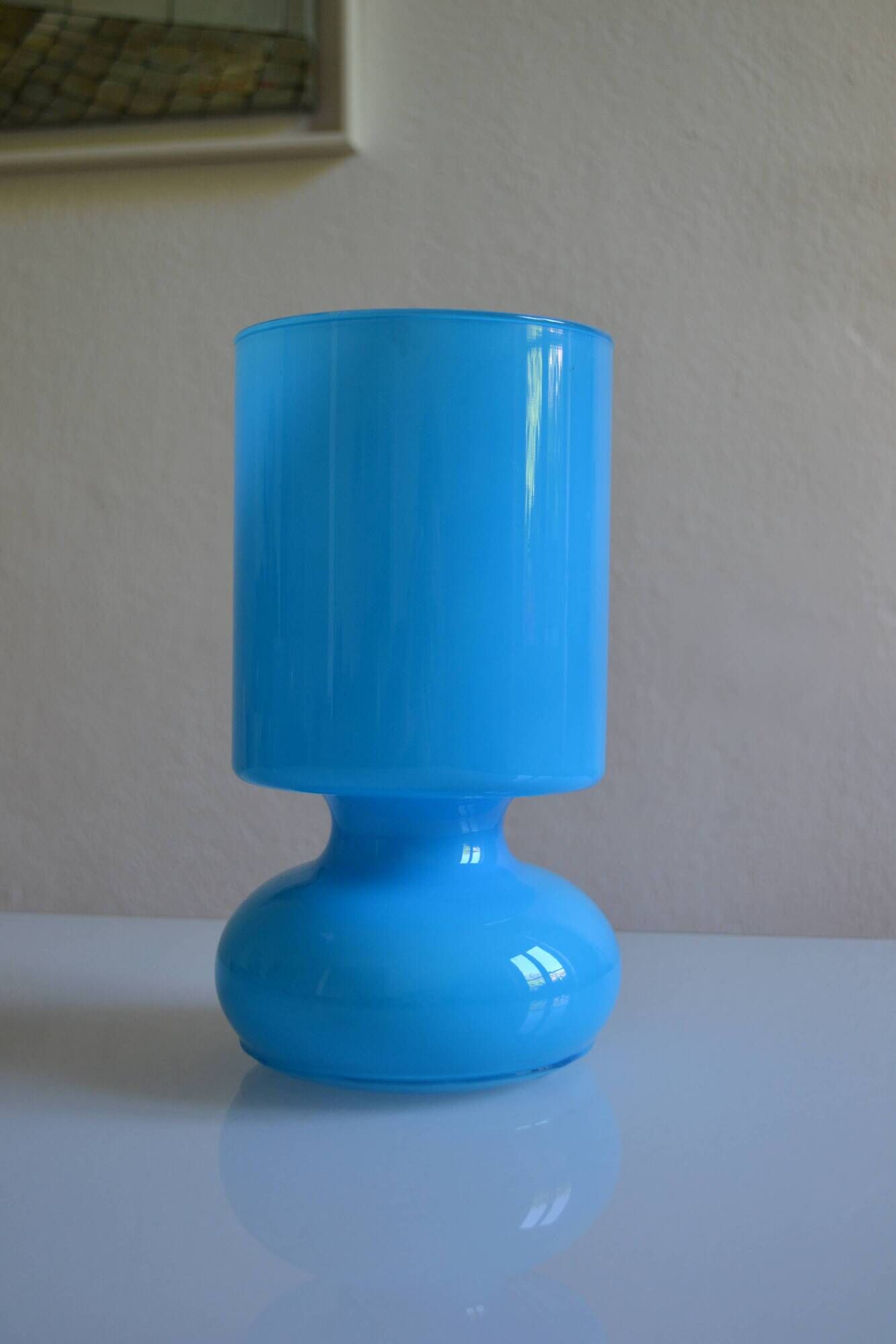 Ikea Lykta lamp in vintage blue opaline glass from the 1980s.