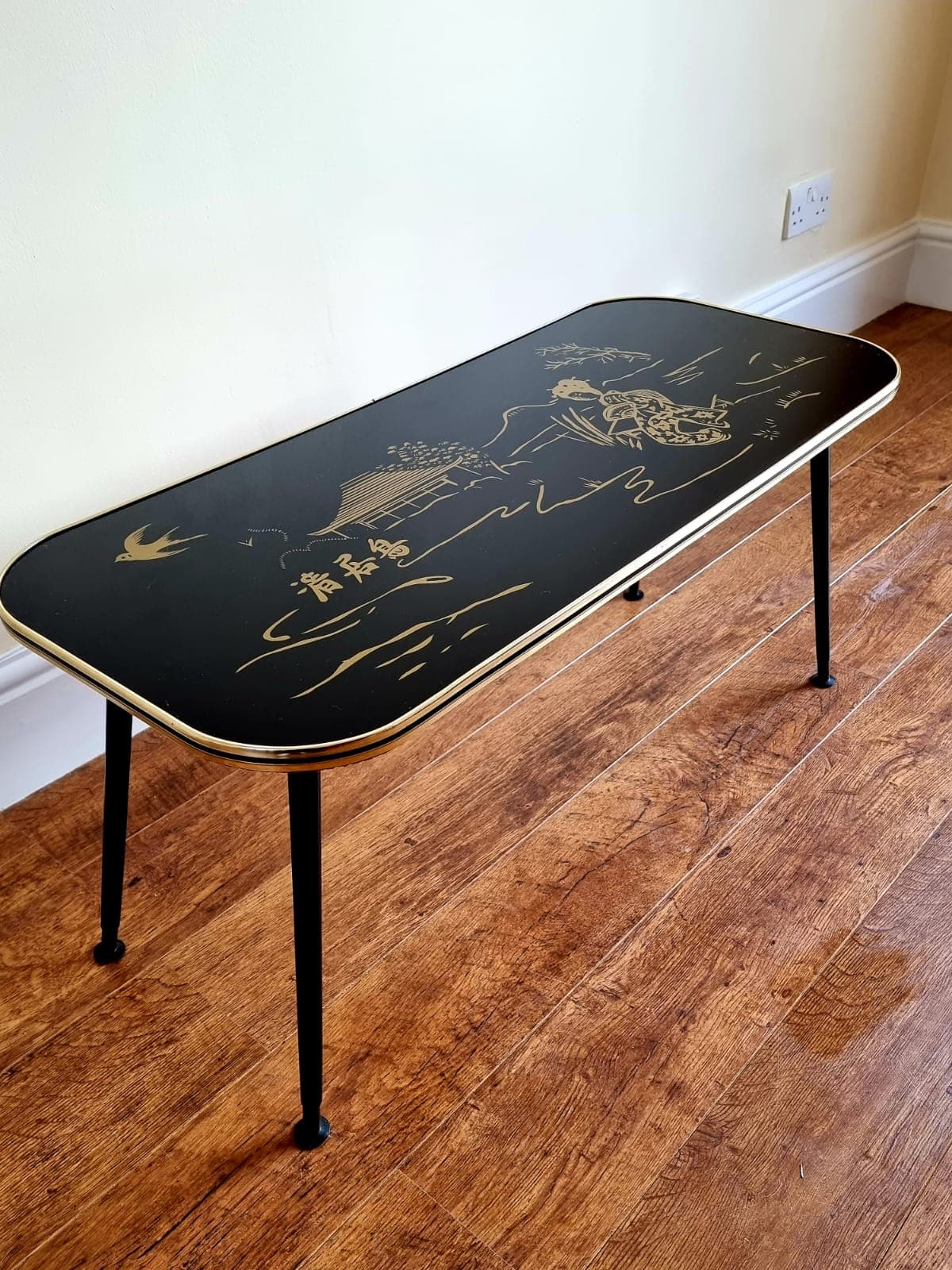 Vintage Retro 1950s/1960s Glass Top Coffee Table With Black Dansette Legs