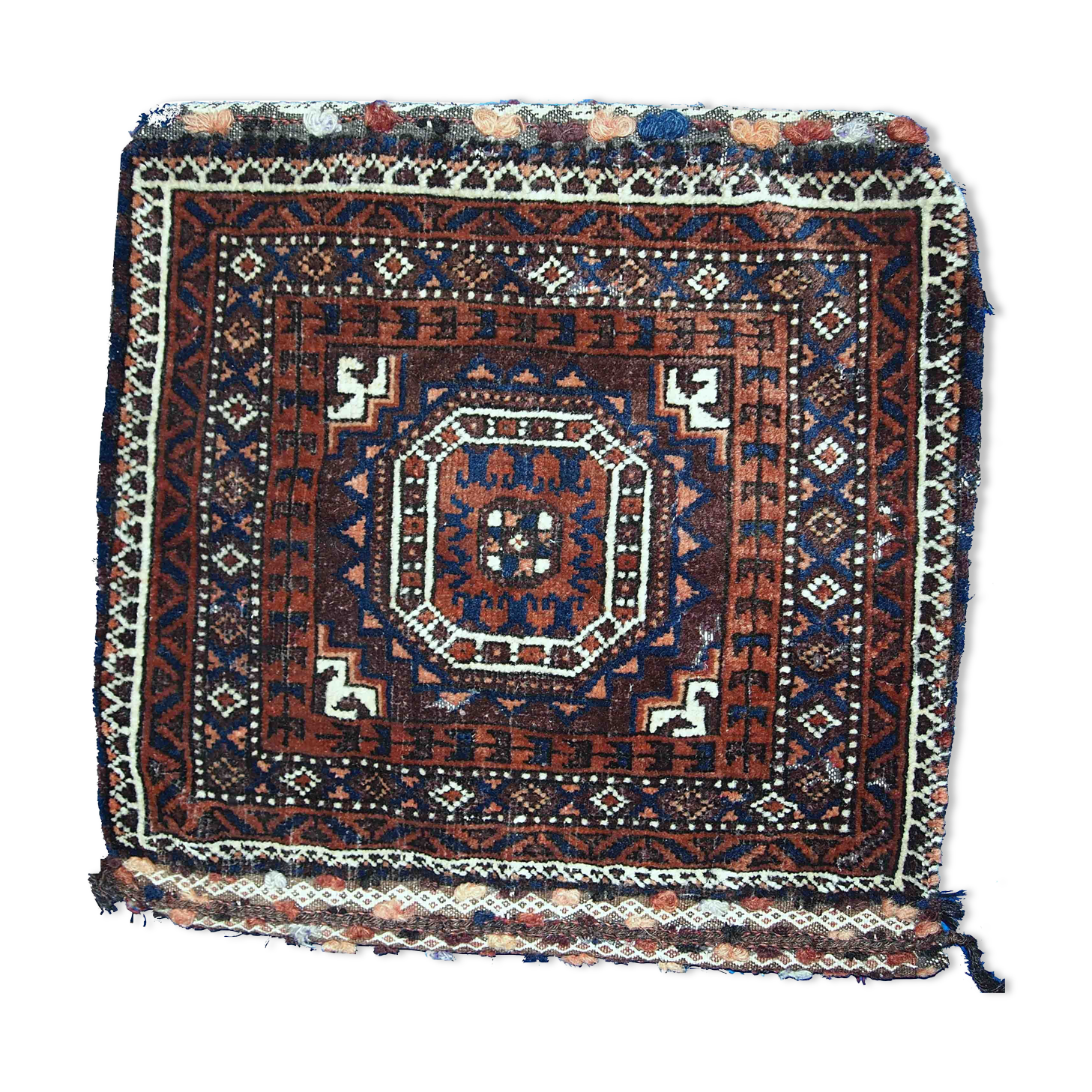 Ancient Afghan Baluch handmade carpet 44cm x 45cm 1900s, 1C384