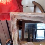 Wooden mirror on base, patinated, flowers