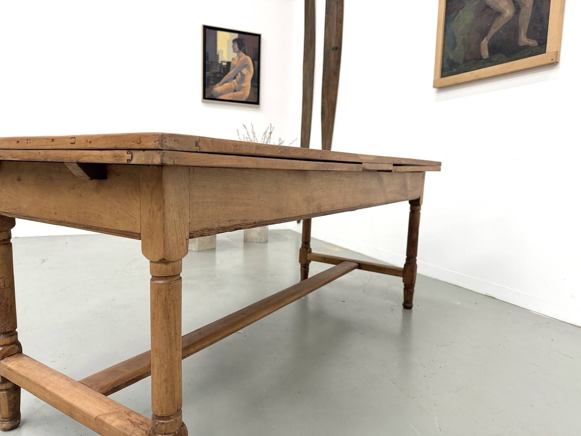 Large extendable farmhouse table in solid cherry wood - 1900s