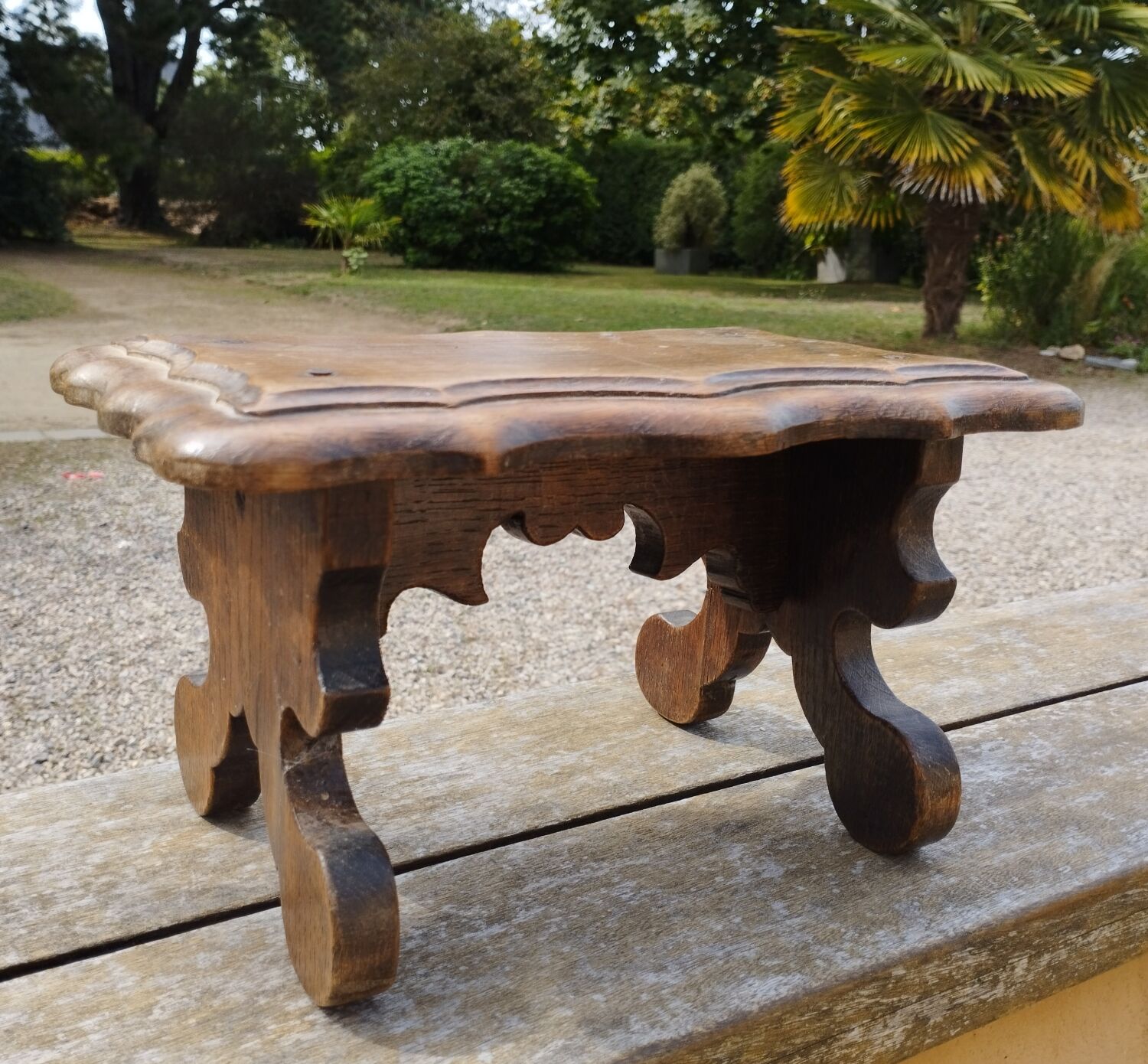 Wooden footrest stool, folk art craft
