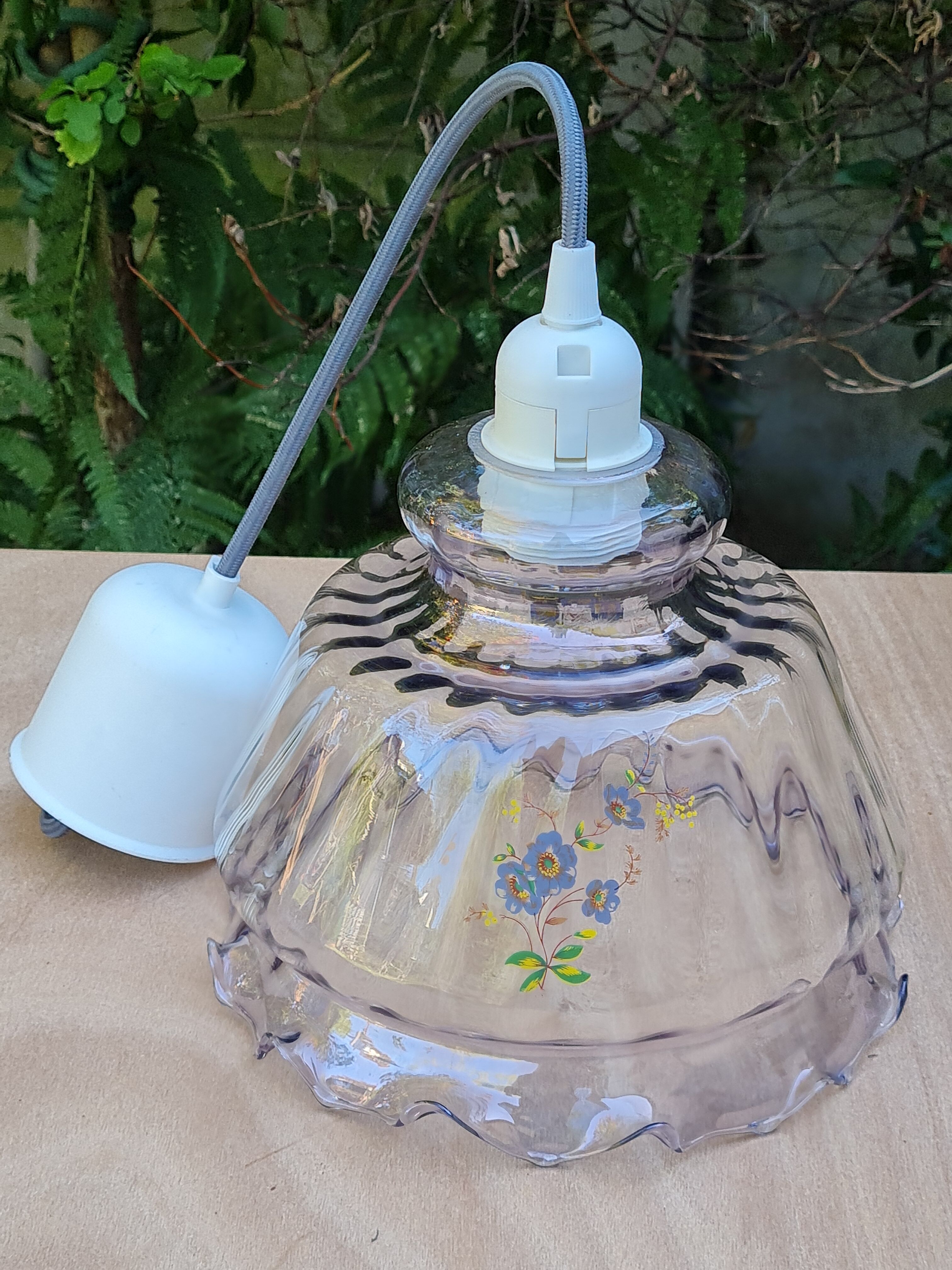 Vintage glass suspension in slightly purple color