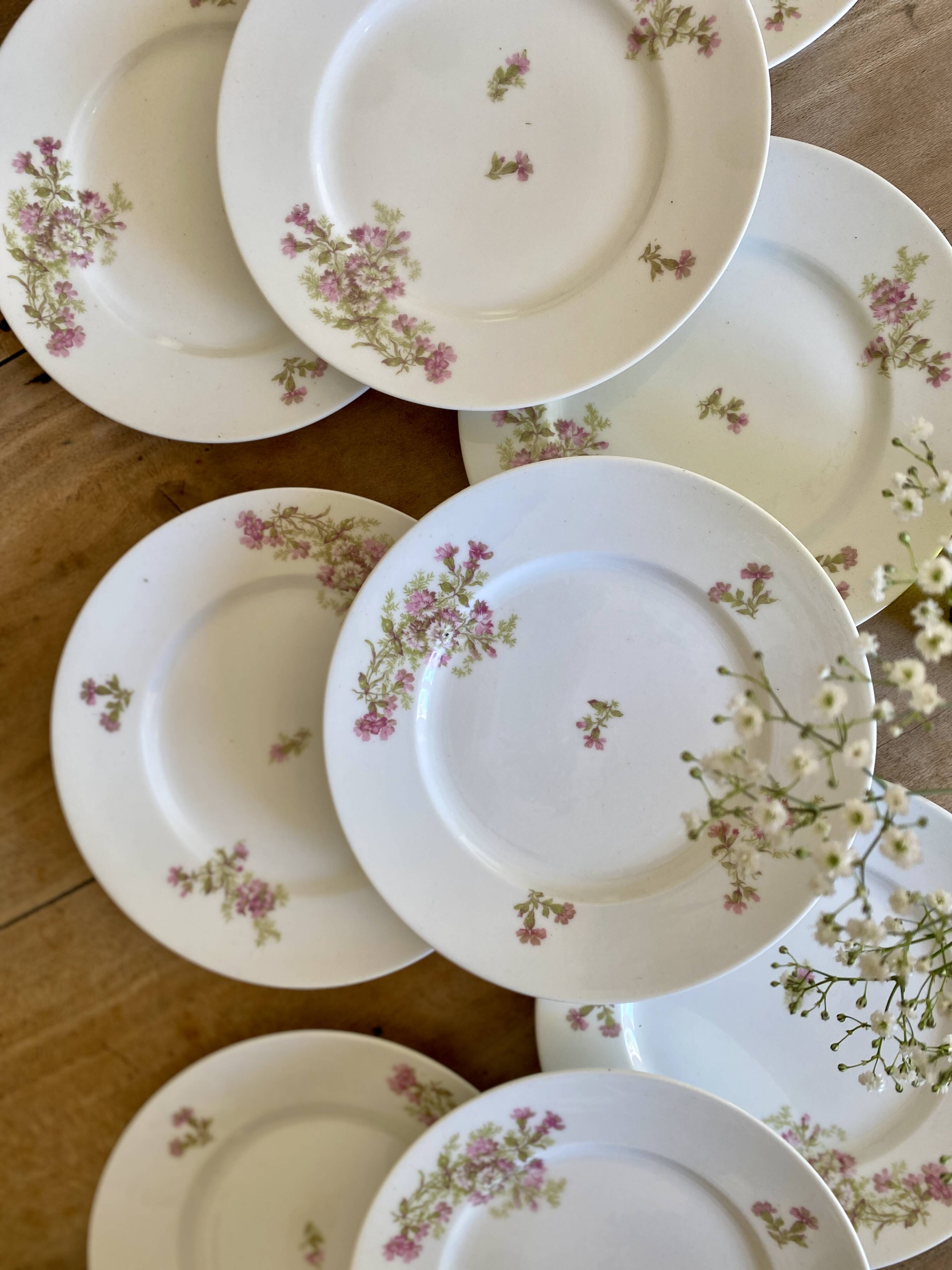 Lot de 10 assiettes à dessert vintage en porcelaine