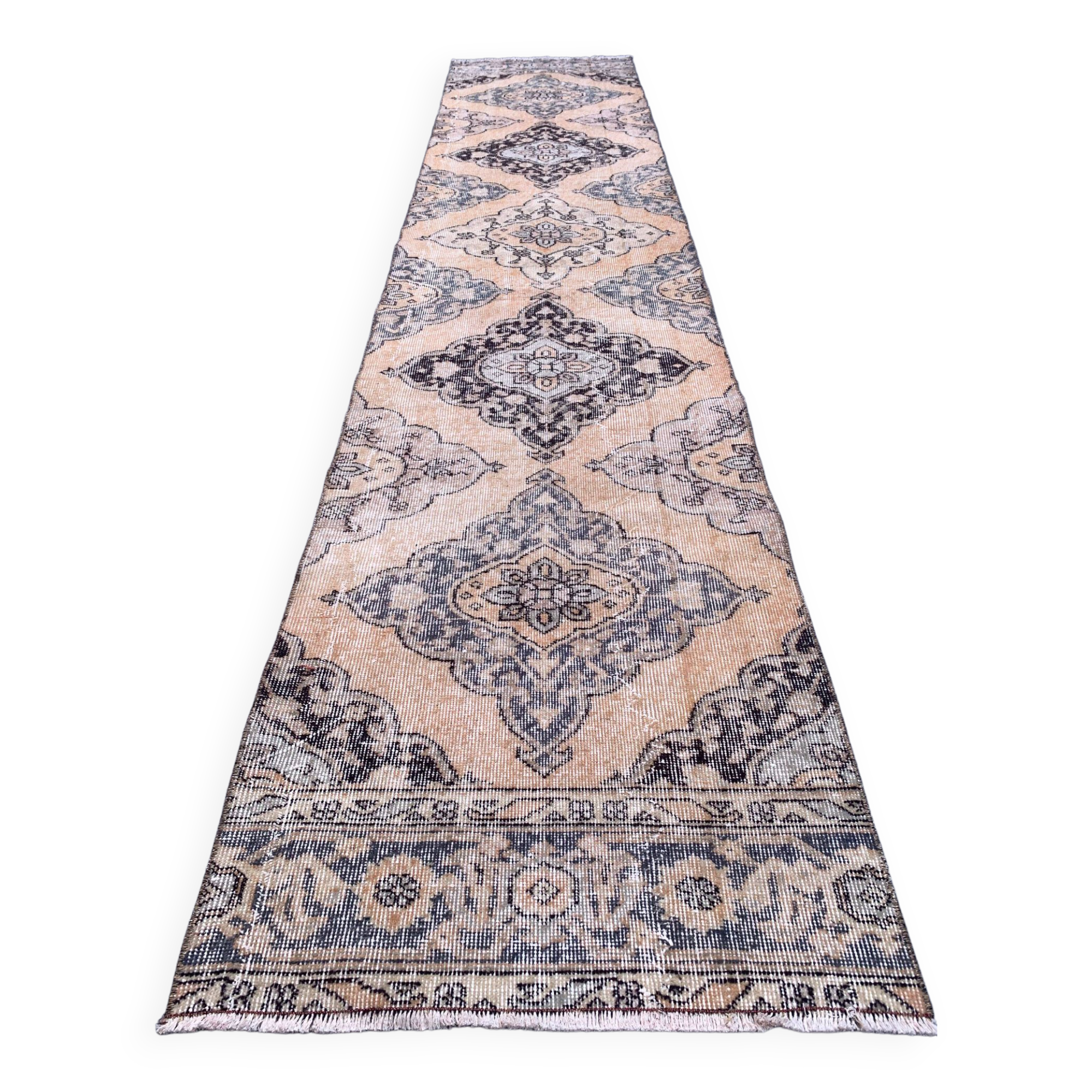 Distressed Turkish Runner 392x80 cm wool Vintage Tribal Rug