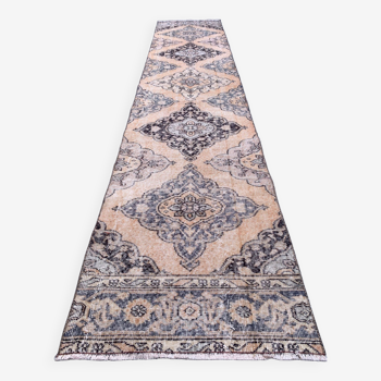 Tapis tribal vintage en laine, turc en détresse, 392x80 cm