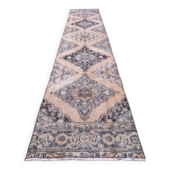 Tapis tribal vintage en laine, turc en détresse, 392x80 cm