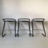 Set of three bar stools black and chrome of Thema Italy to the 1970s