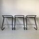 Set of three bar stools black and chrome of Thema Italy to the 1970s