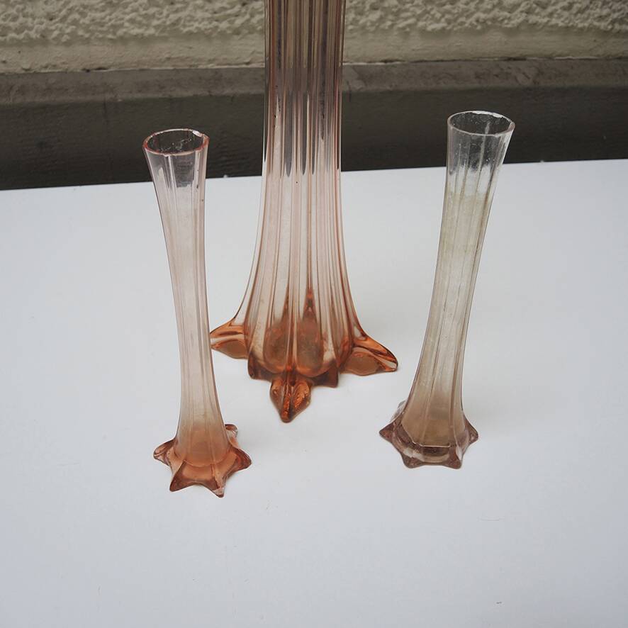 3 antique pink glass eiffel tower vases