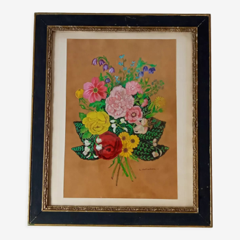Vintage bouquet painting in gouache