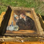 Peinture à l'huile alchimiste vintage du milieu du siècle