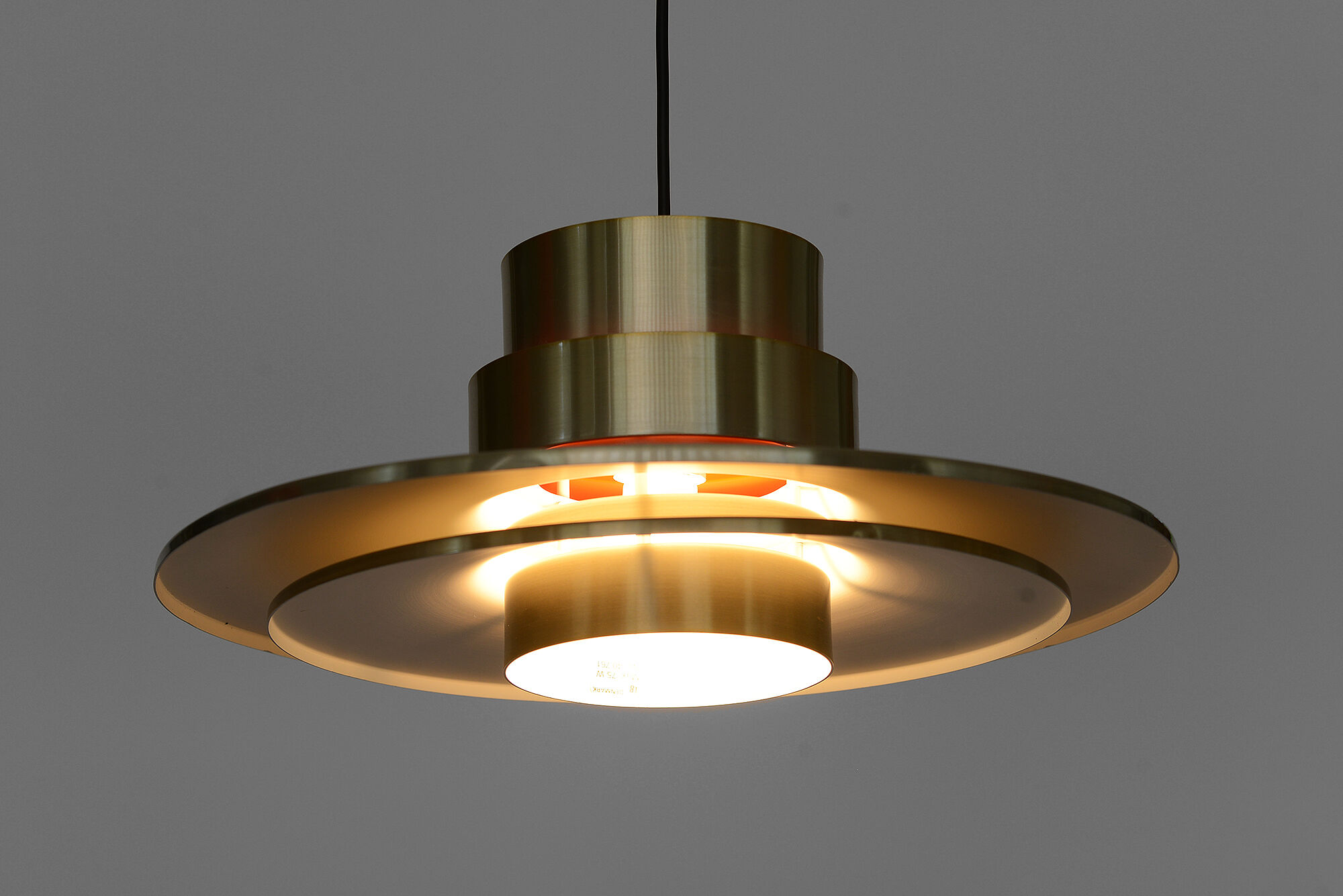 Brass coloured aluminium pendant light from Lyskaer. Denmark 1970s