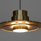 Brass coloured aluminium pendant light from Lyskaer. Denmark 1970s