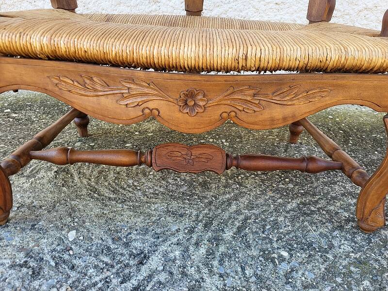 Provencal double armchair with woven rush in walnut