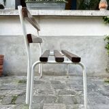 Bench in dark wood and white metal