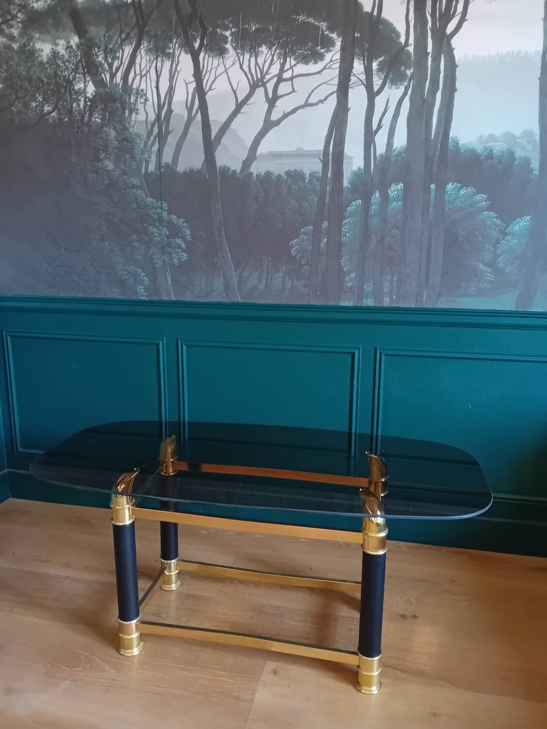 Glass and brass coffee table, 1970