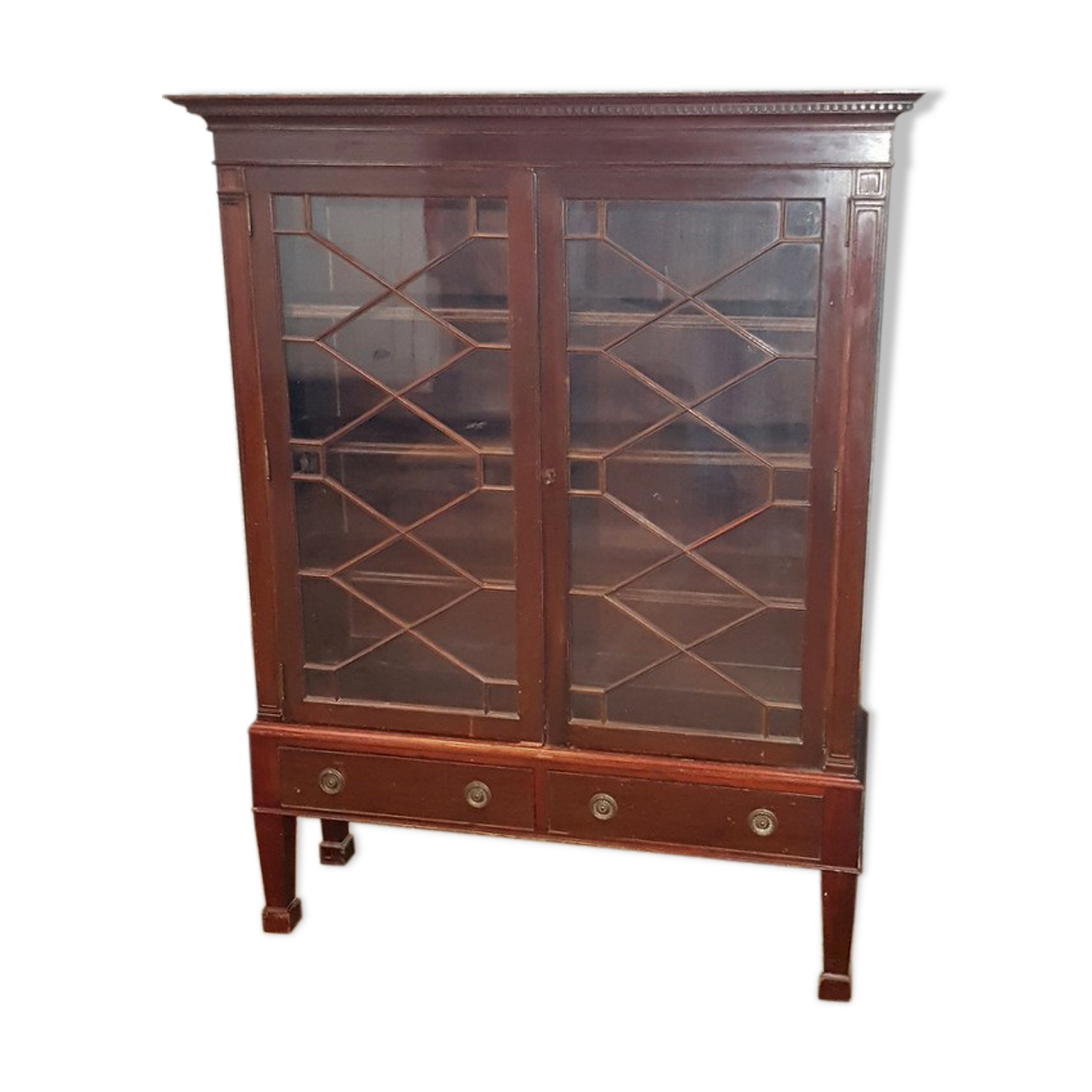 England vitrine in acajou in 2 parties - ports a croisillons