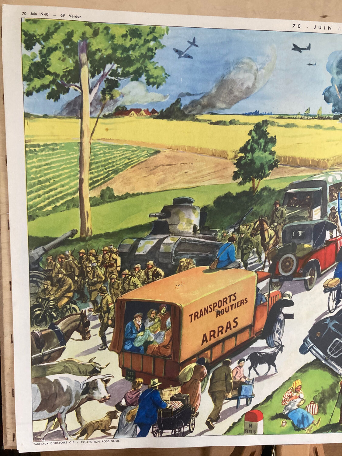 Double-sided school poster signed herouar collection rossignol verdun june 1940