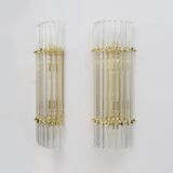 Pair of Venini Style Mid-Century Brass and Murano Glass "Triedri" Sconces