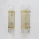 Pair of Venini Style Mid-Century Brass and Murano Glass "Triedri" Sconces